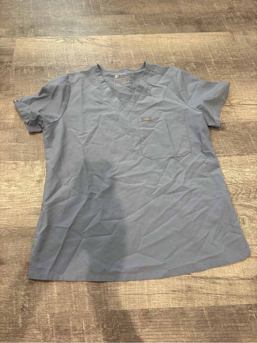 Figs Slate-Blue V-Neck Scrub Top with Chest Pocket